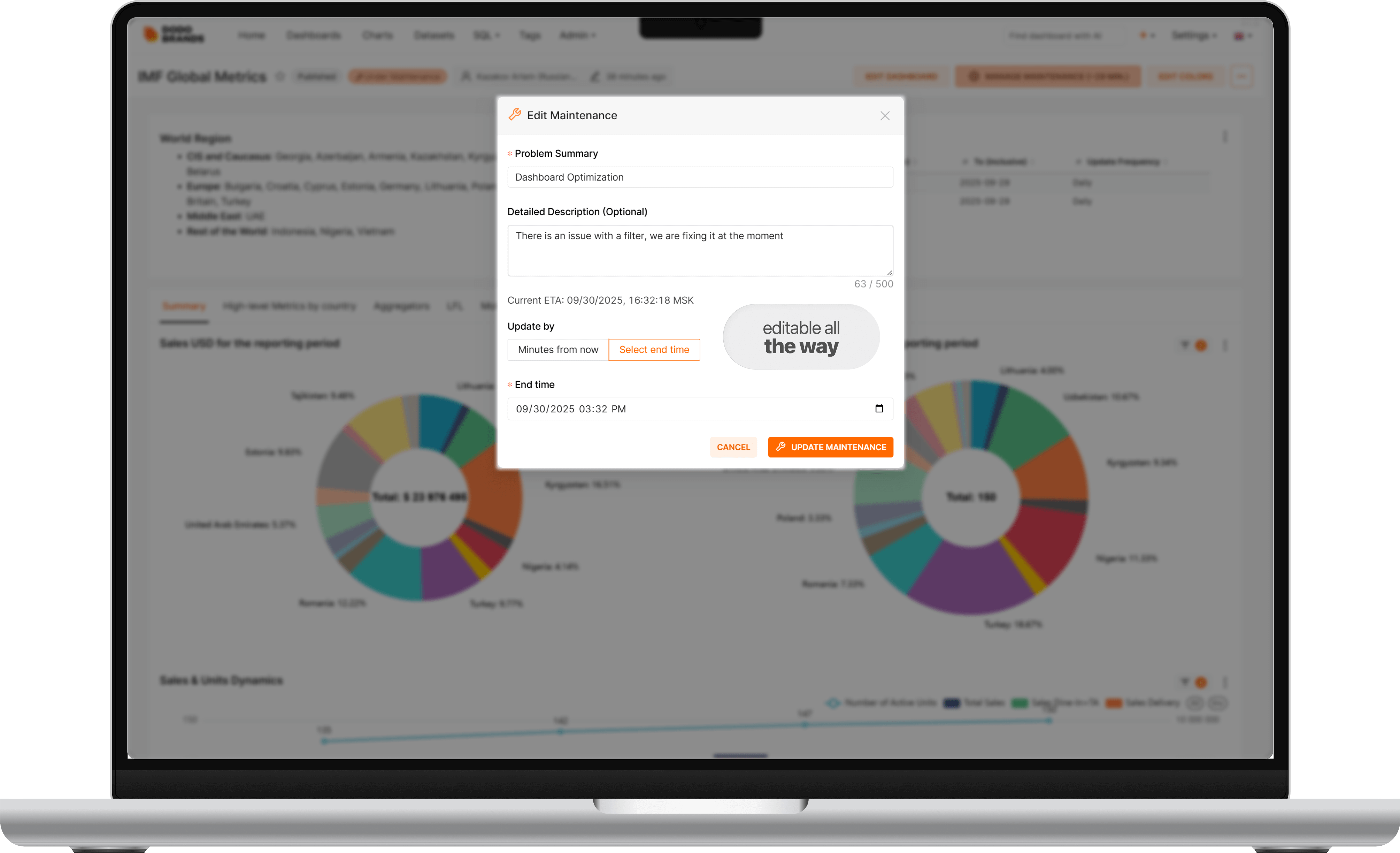 Under Maintenance: Editable maintenance details